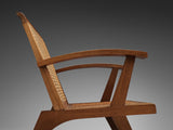 French Pair of Lounge Chairs in Teak and Cane