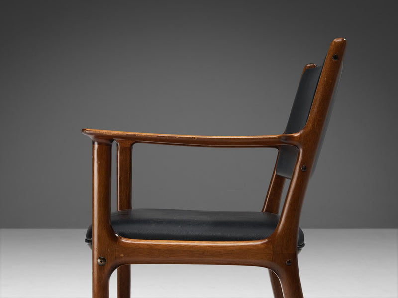 Ole Wanscher for Poul Jeppesen Pair of Armchairs in Teak and Black Leather