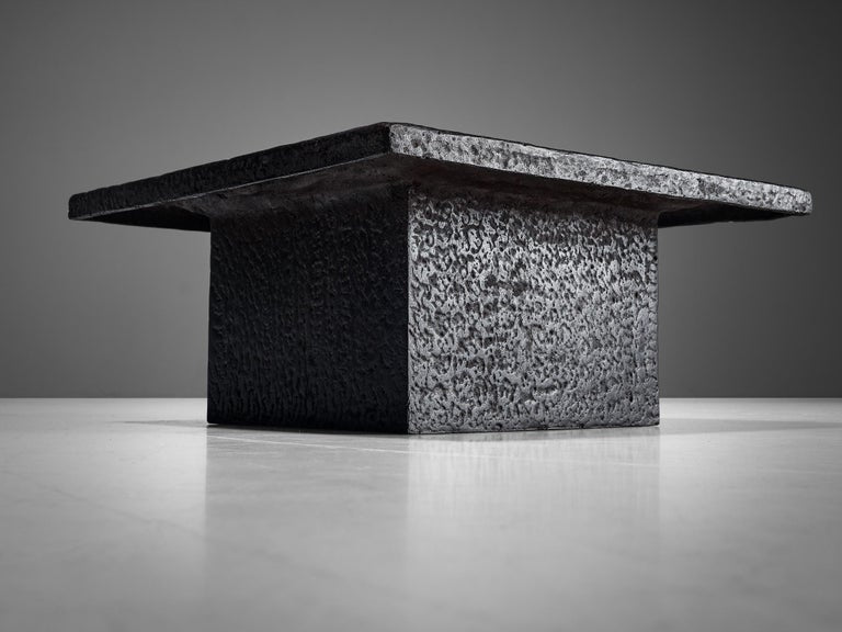 Brutalist Square Coffee Table in Textured Stone Look
