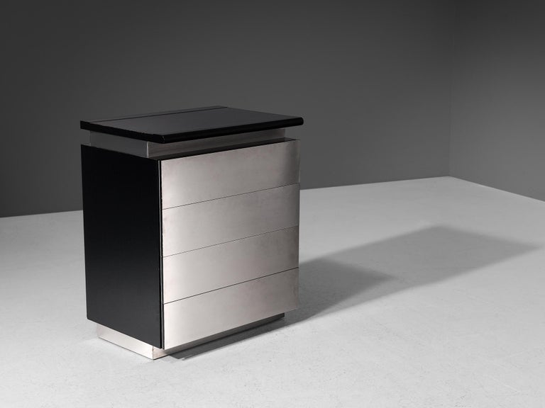 Lodovico Acerbis Chest of Drawers in Brushed Aluminum and Lacquered Oak