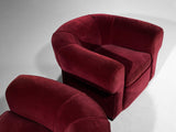 Italian Art Deco Pair of Lounge Chairs in Burgundy Velvet