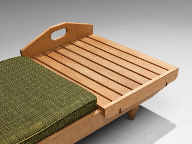 Guillerme & Chambron Daybed with Sidetable in Oak and Green Upholstery