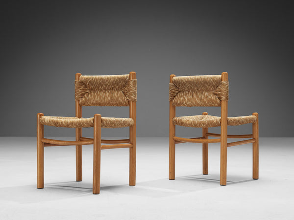French Set of Four Dining Chairs in Ash and Straw