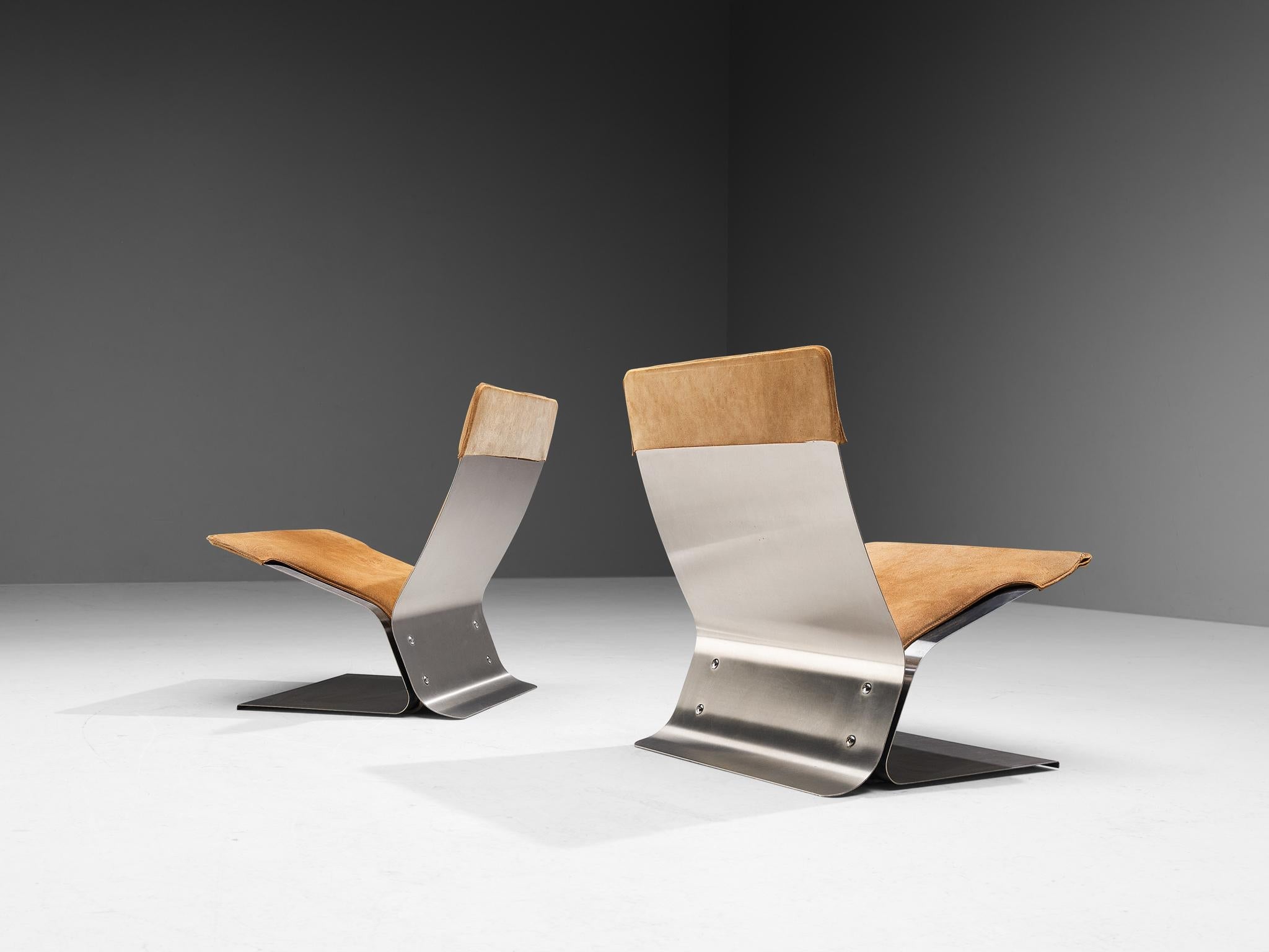 Pierre Folie for Jacques Charpentier 'Chauffeuse' Pair of Lounge Chairs