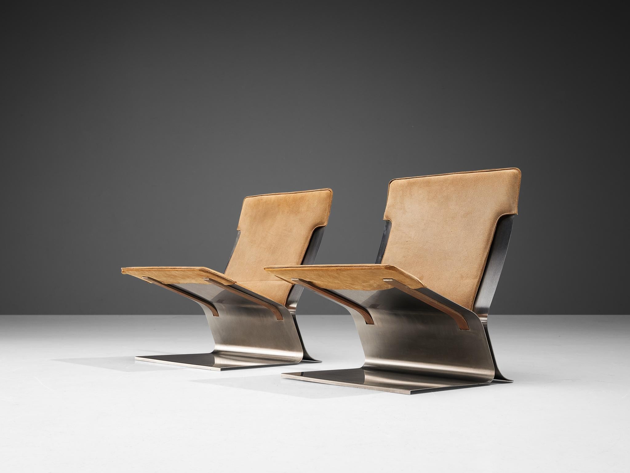 Pierre Folie for Jacques Charpentier 'Chauffeuse' Pair of Lounge Chairs
