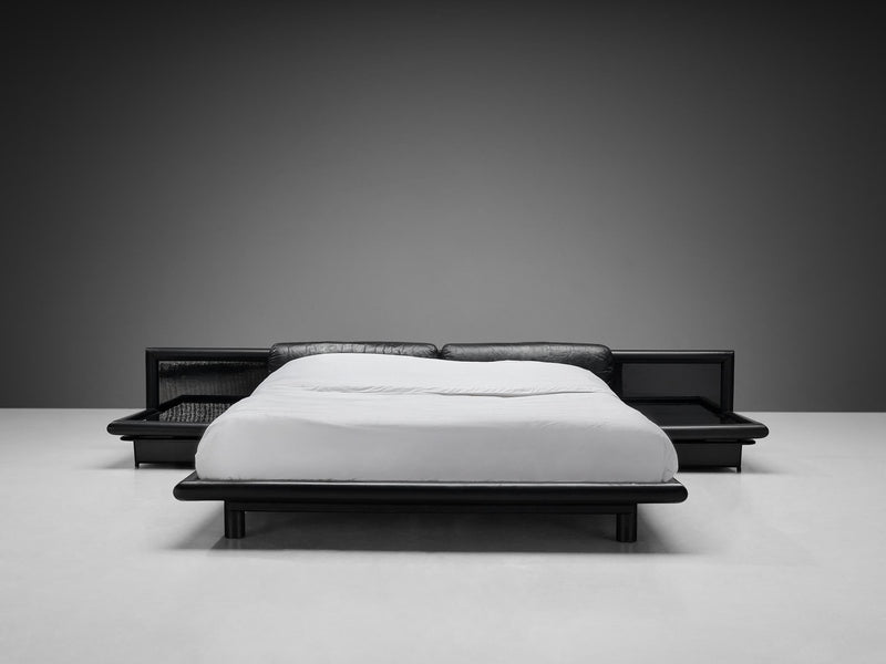 Afra & Tobia Scarpa for Molteni ‘Morna’ Bed with Nightstands in Black Leather