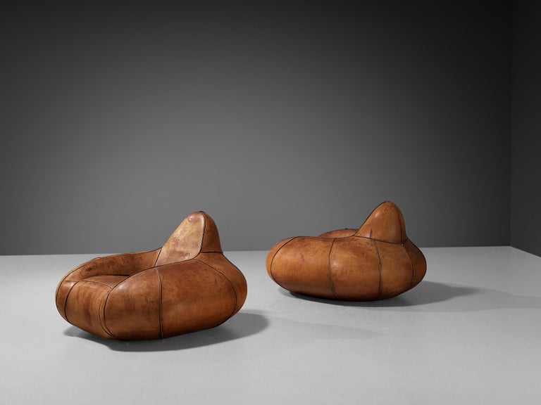 Dutch Pair of Lounge Chairs in Cognac Leather