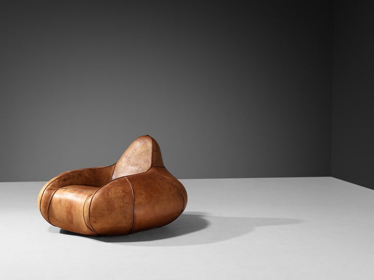 Dutch Pair of Lounge Chairs in Cognac Leather