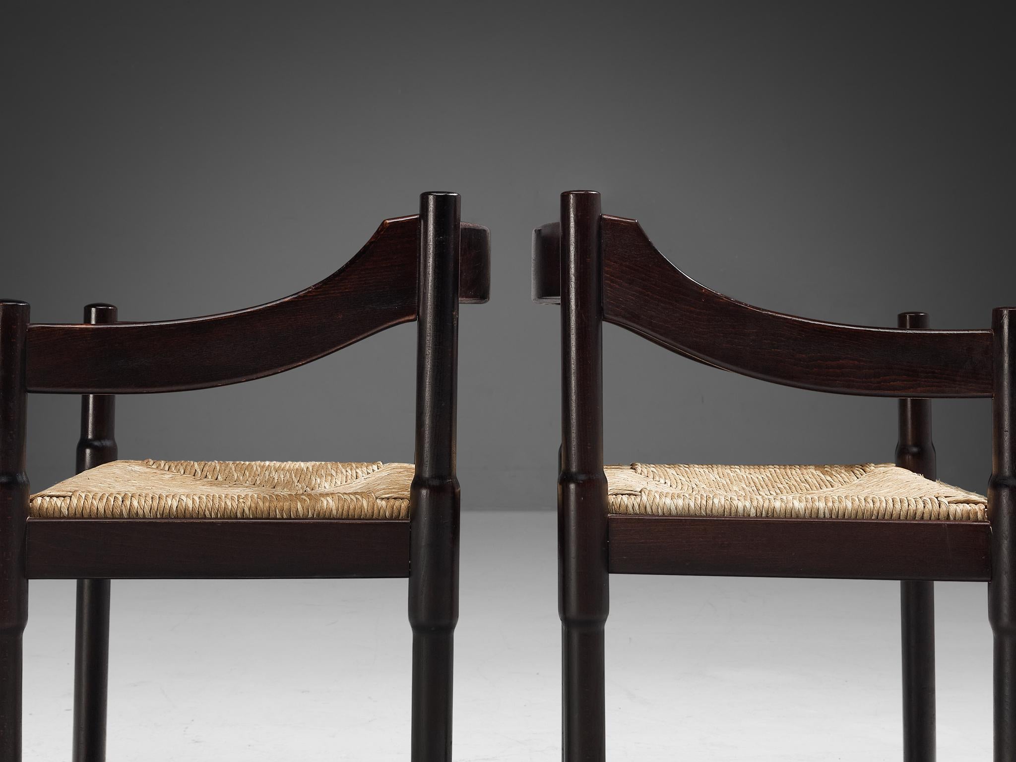 Vico Magistretti Pair of ‘Carimate’ Dining Chairs with Rush Seats