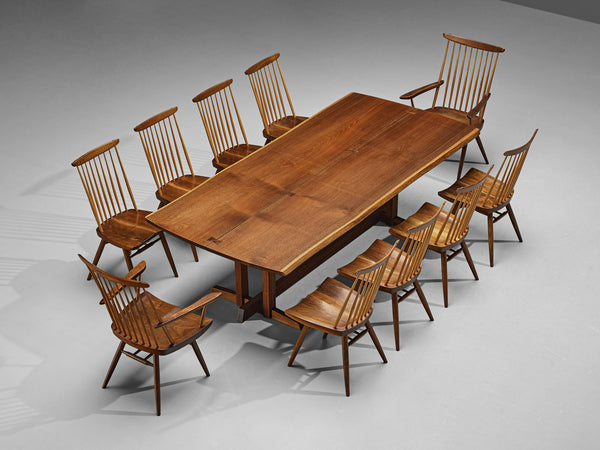 Large George Nakashima Dining Table with ‘New' Chairs in Walnut