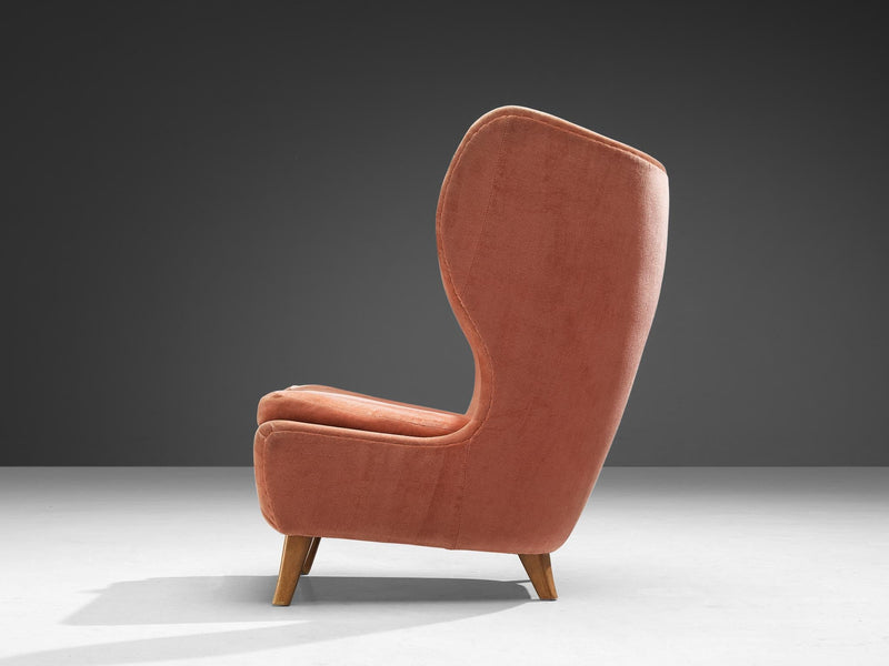 Rare Marianne Boman-schleutker for Boman Easy Chair in Pink Velvet & Birch