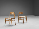 French Set of Twelve Dining Chairs in Wood and Straw
