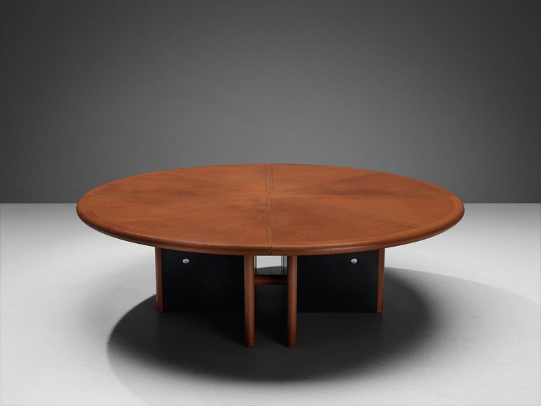 Guido Faleschini for Mariani Round Table in Cognac Leather 8ft