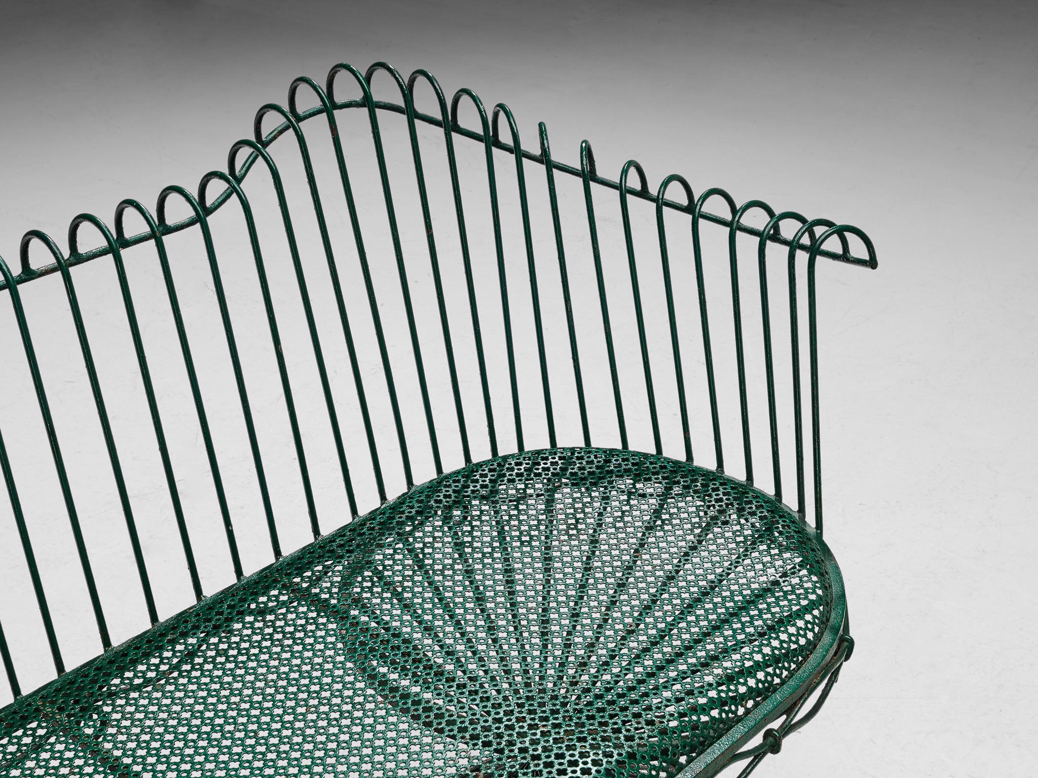 Mathieu Matégot 'Anthéor' Bench in Green Lacquered Wrought Iron