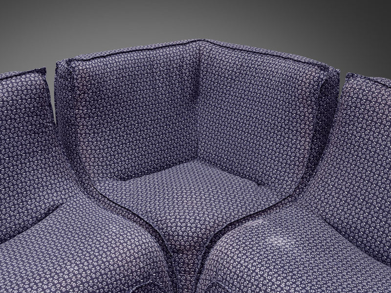 Organically Shaped Modular Sofa in Purple Upholstery