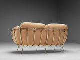 Spanish Sofa in Peach Leather and Brass