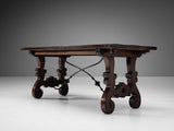 Spanish Brutalist Dining Table in Oak and Wrought Iron