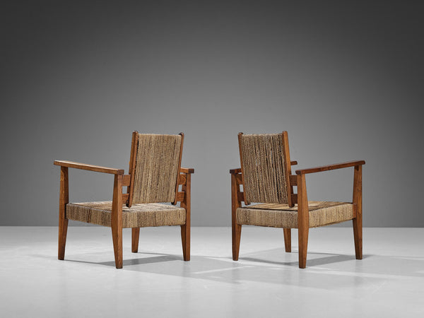 Victor Courtray Pair of Armchairs in Oak and Straw