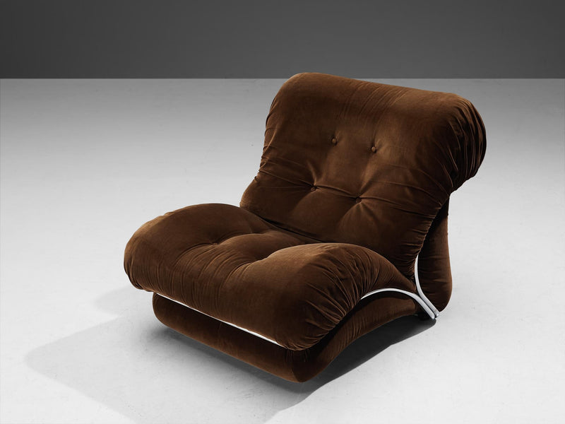 I.P.E. 'Corolla' Lounge Chair in Brown Velvet