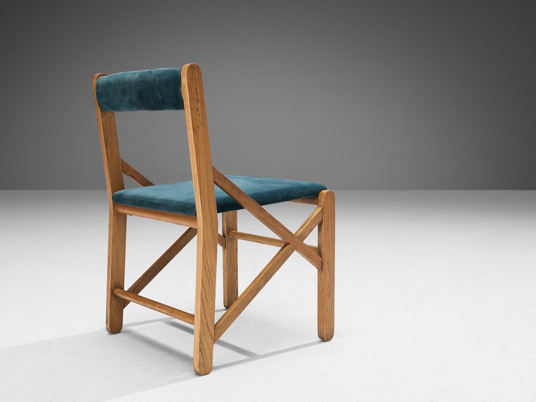 Italian Set of Four Dining Chairs With Structural Frames in Oak