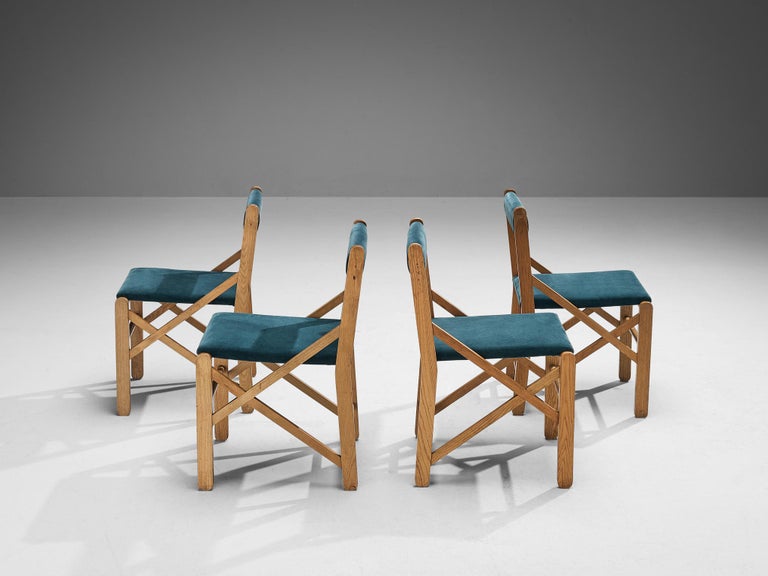 Italian Set of Four Dining Chairs With Structural Frames in Oak