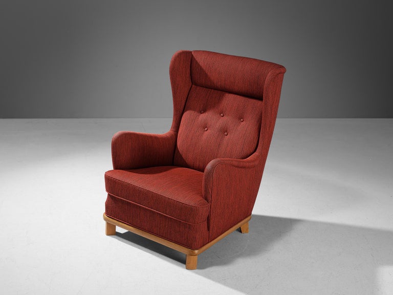 Danish Wingback Chair in Red Upholstery