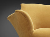 Elegant Set of Four Lounge Chairs in Yellow Velvet and Ash