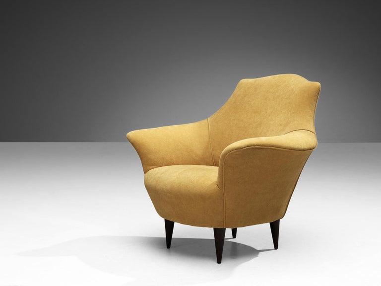 Elegant Pair of Italian Lounge Chairs in Yellow Velvet and Ash