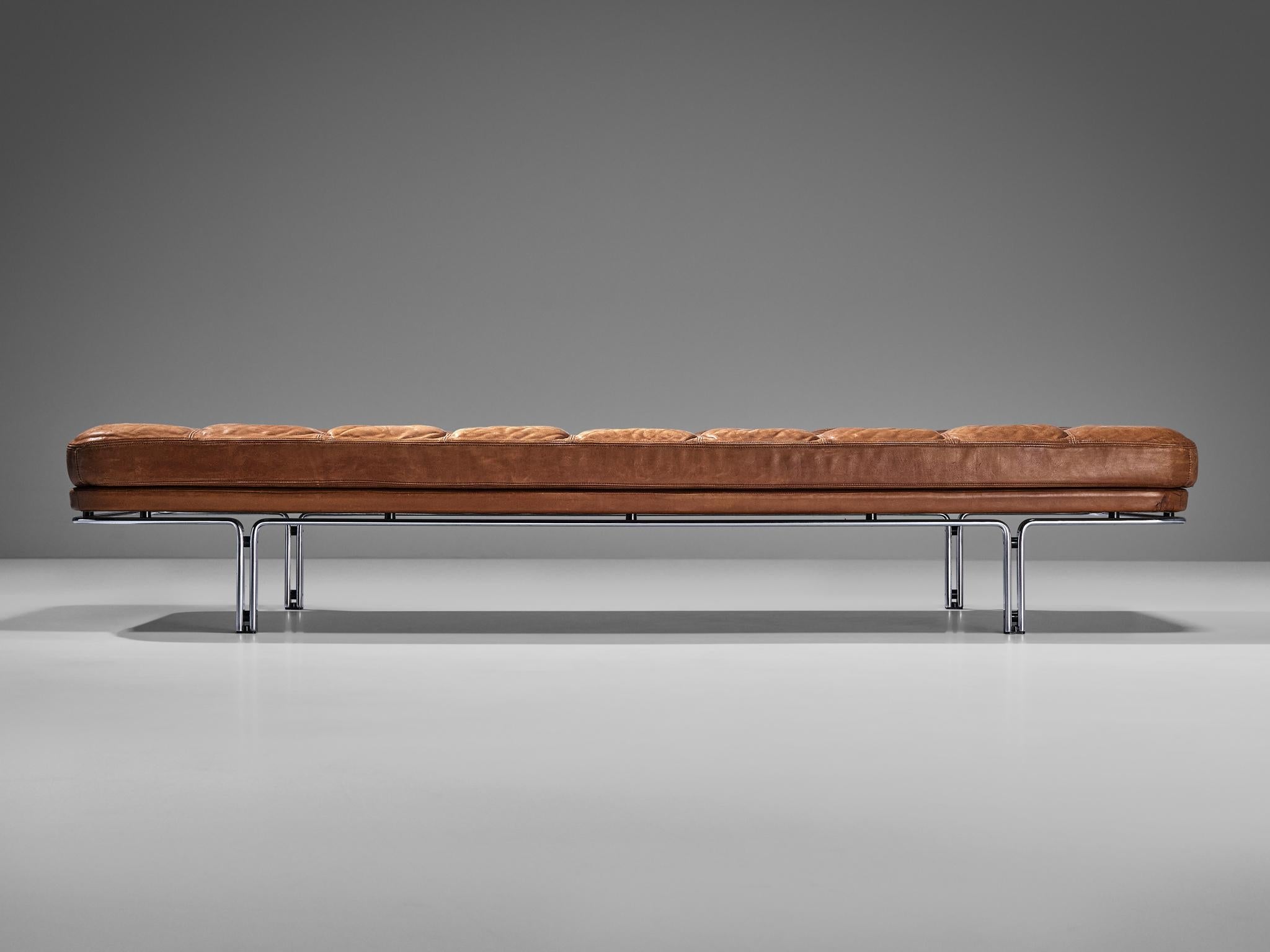 Horst Brüning Daybed in Original Brown Leather and Chrome