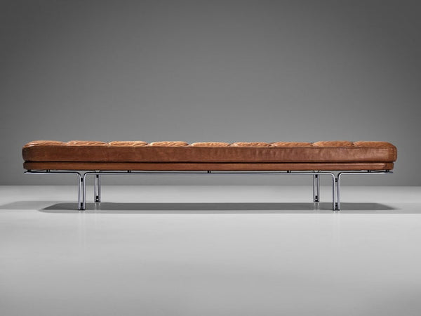 Horst Brüning Daybed in Original Brown Leather and Chrome
