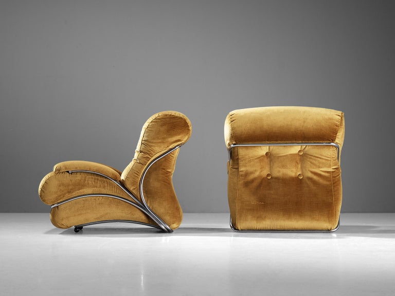 I.P.E. Pair of 'Corolla' Lounge Chair in Yellow Velvet
