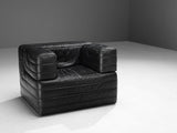 Italian Pair of Cubic Lounge Chairs in Black Leather