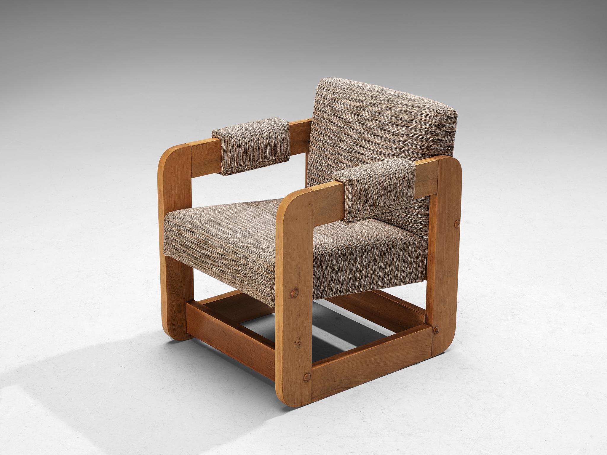 Cubic Lounge Chairs in Light Grey Upholstery