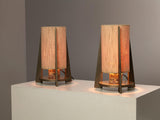 Pair of Tripod Table Lamps in Nickel and Terrazzo Stone