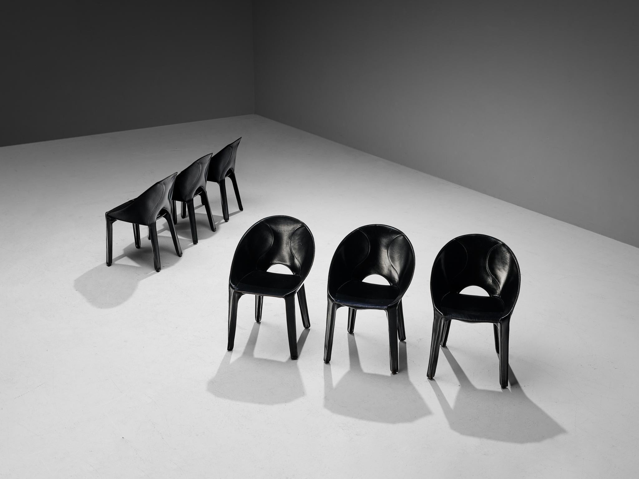 Mario Bellini for Cassina Set of Six Lira e Liuto Dining Chairs in Leather