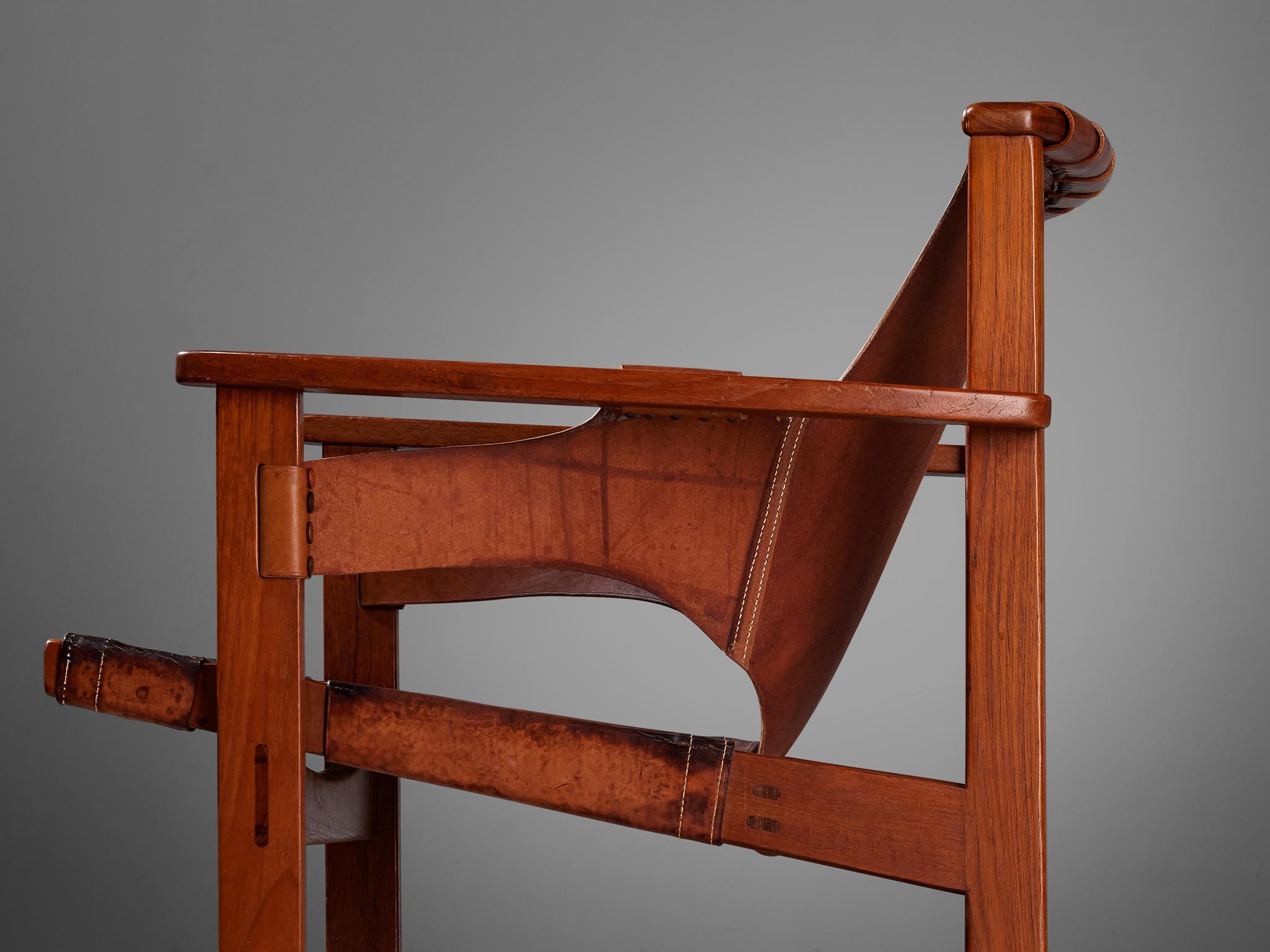 Carl-Axel Acking ‘Trienna’ Lounge Chair in Oak and Patinated Leather