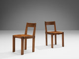 Early Pierre Chapo Set of Six 'S24' Dining Chairs in Cognac Leather and Elm