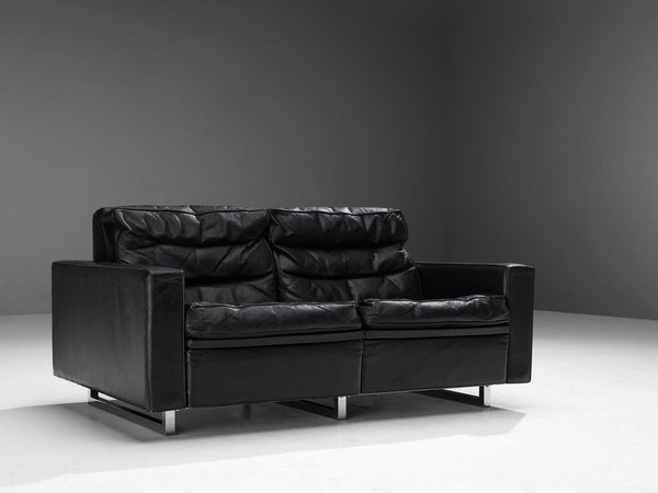 Two Seat Sofa in Black Leather
