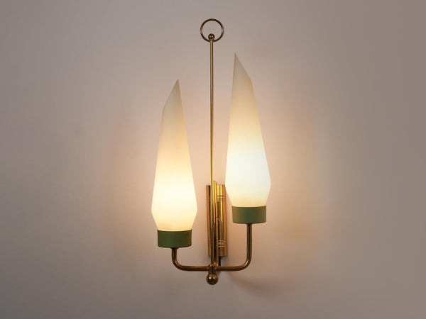 Italian Wall Light in Opaline Glass and Brass