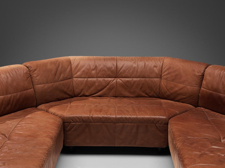 Grand Geometric Sectional Sofa in Cognac Leather