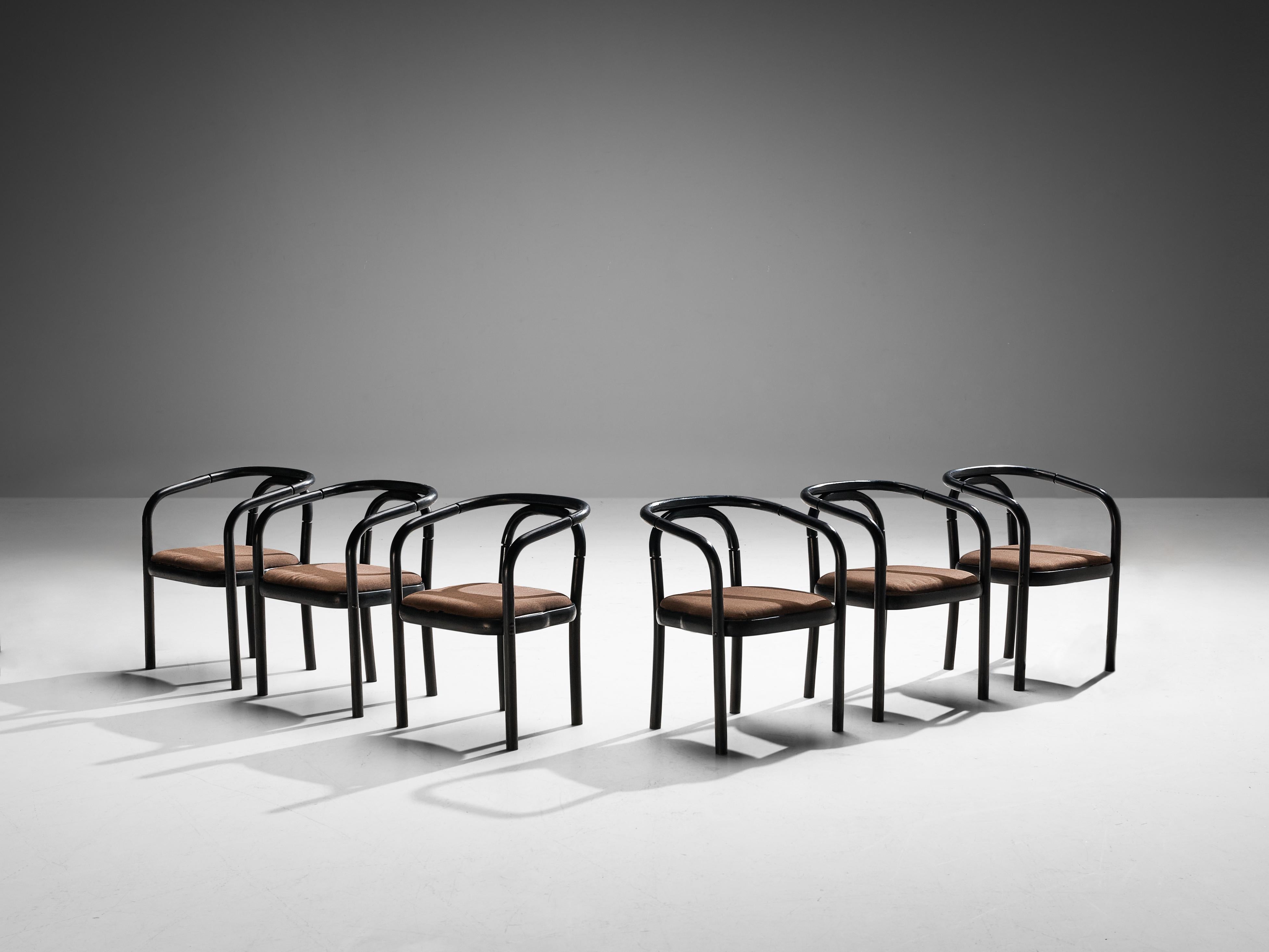 Antonin Suman for TON Set of Six Armchairs in Black Lacquered Wood