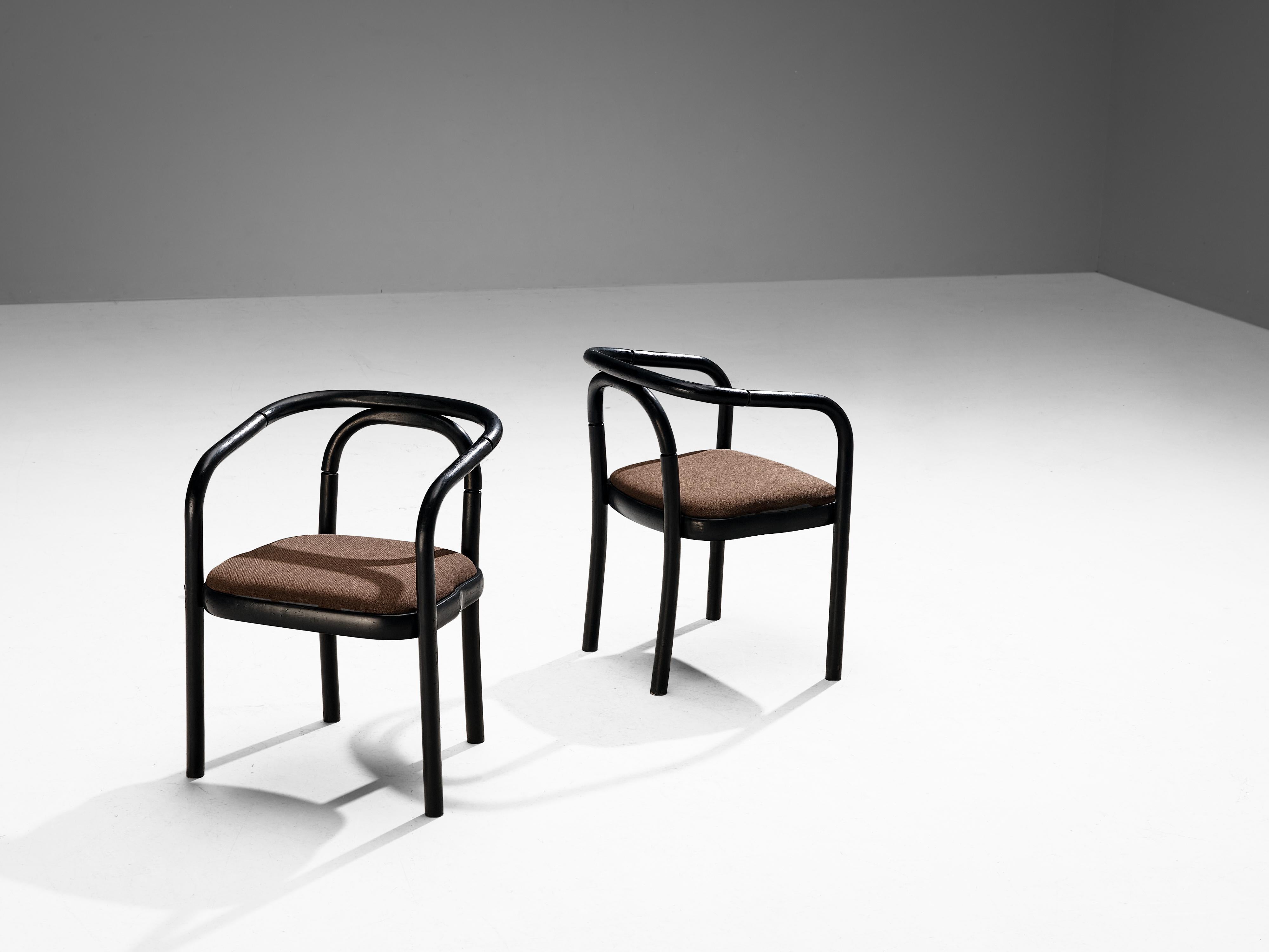 Antonin Suman for TON Set of Six Armchairs in Black Lacquered Wood