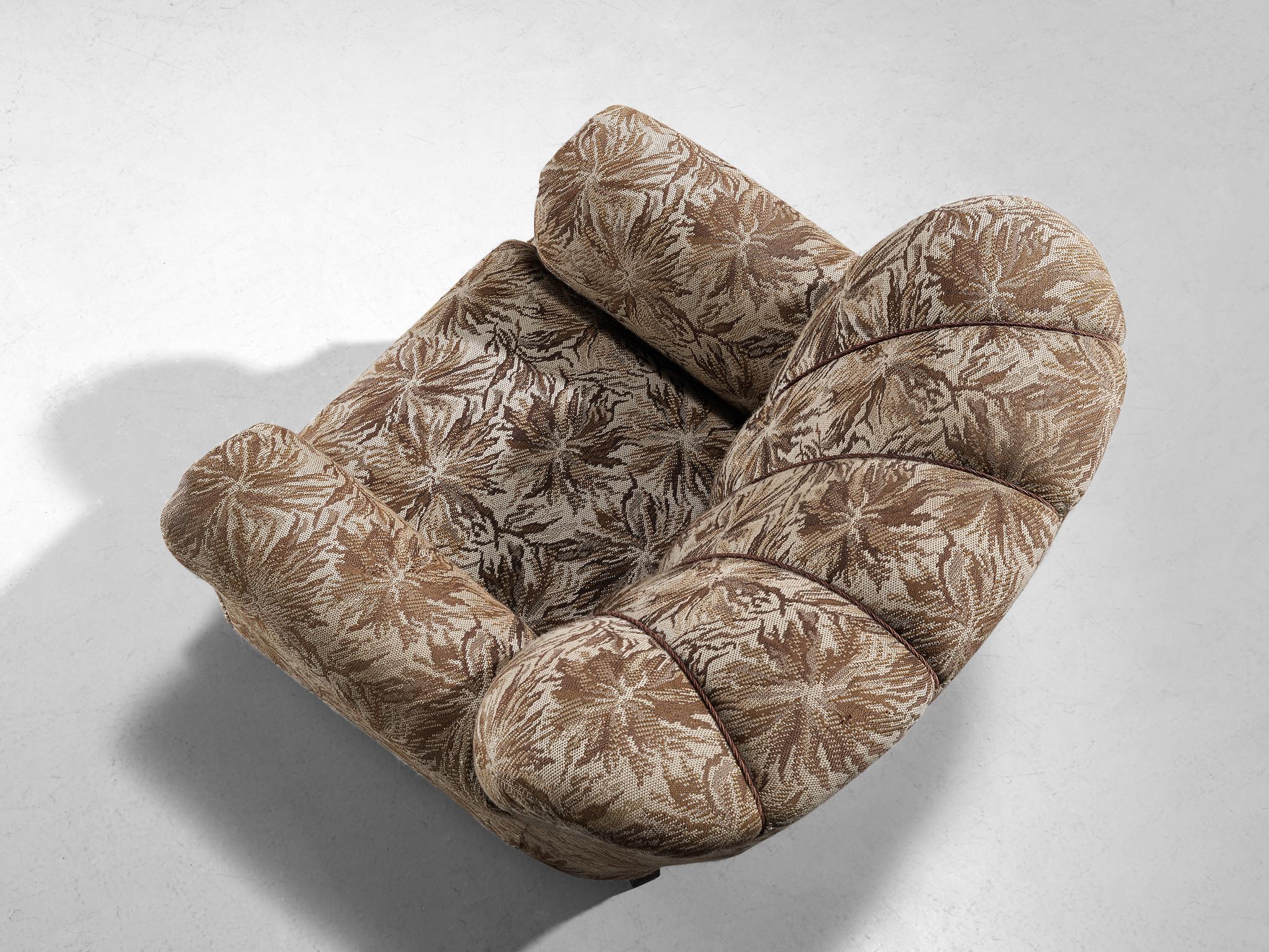 Lounge Chair in Brown and Beige Floral Upholstery