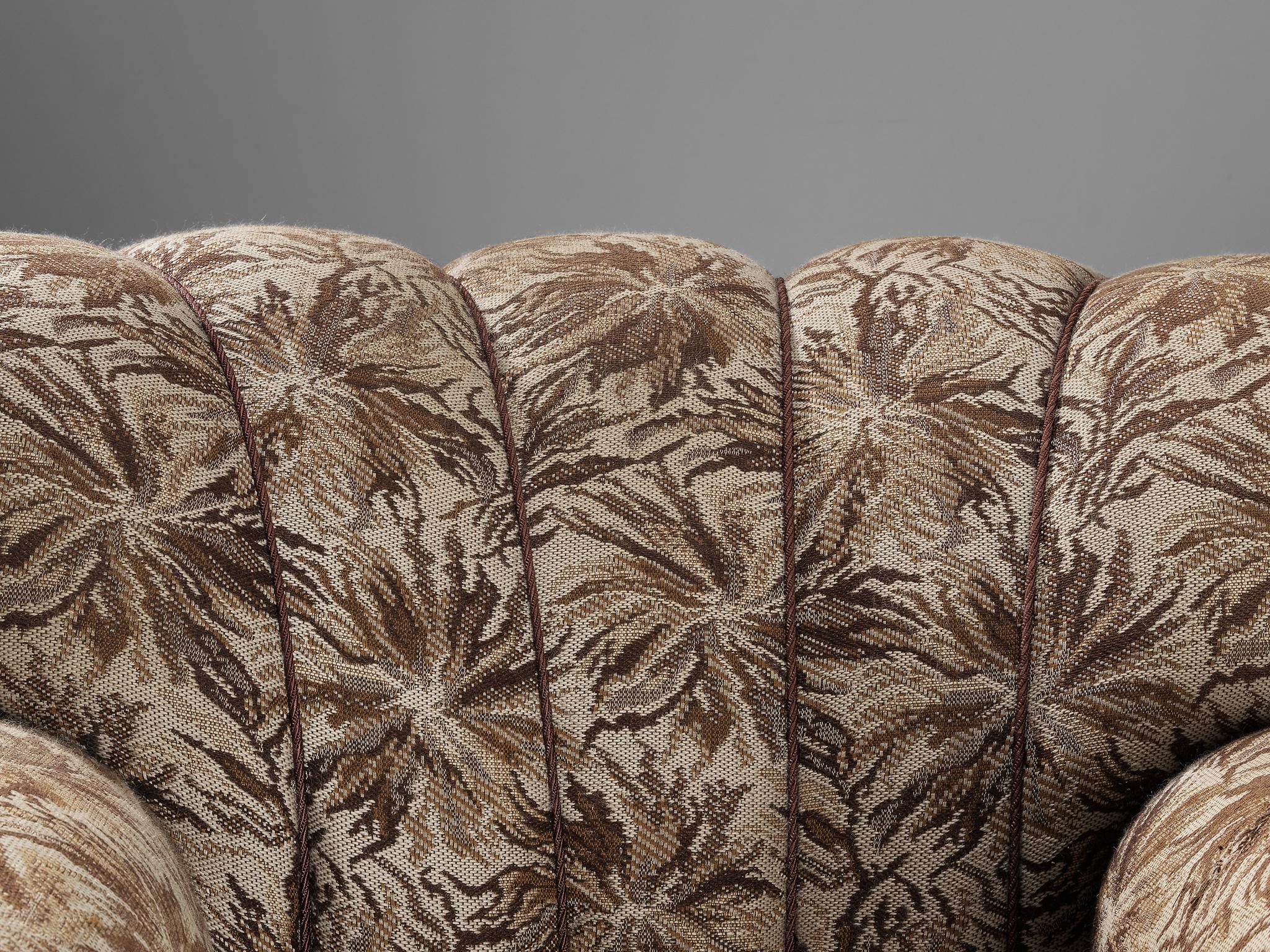 Lounge Chair in Brown and Beige Floral Upholstery