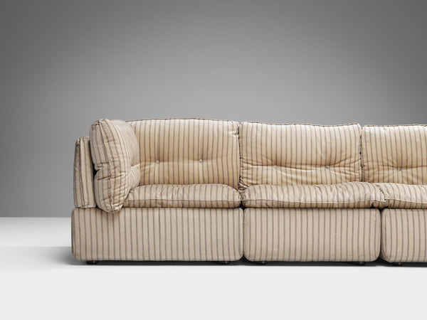 Italian Large Sectional Sofa in Light Beige Striped Velvet