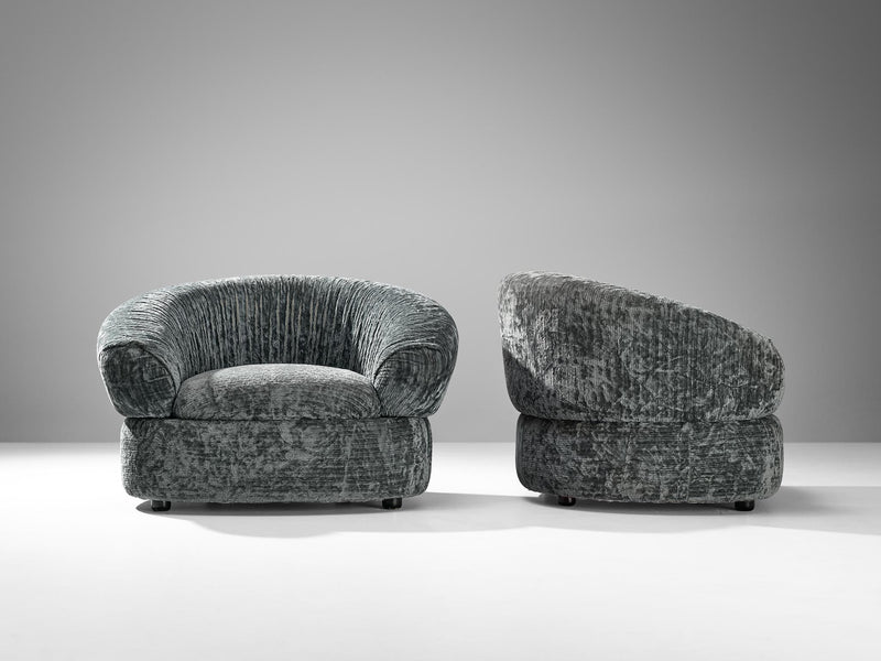 Characteristic Italian Lounge Chairs in Blue Upholstery