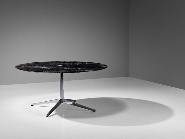 Florence Knoll Round Sizable Table in Portoro Marble 153 cm/ 60 Inch Top