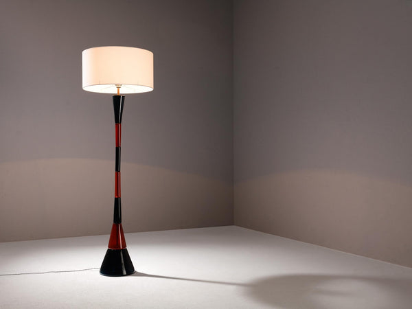 Fulvio Bianconi for Venini Floor Lamp in Red and Dark Blue Glass