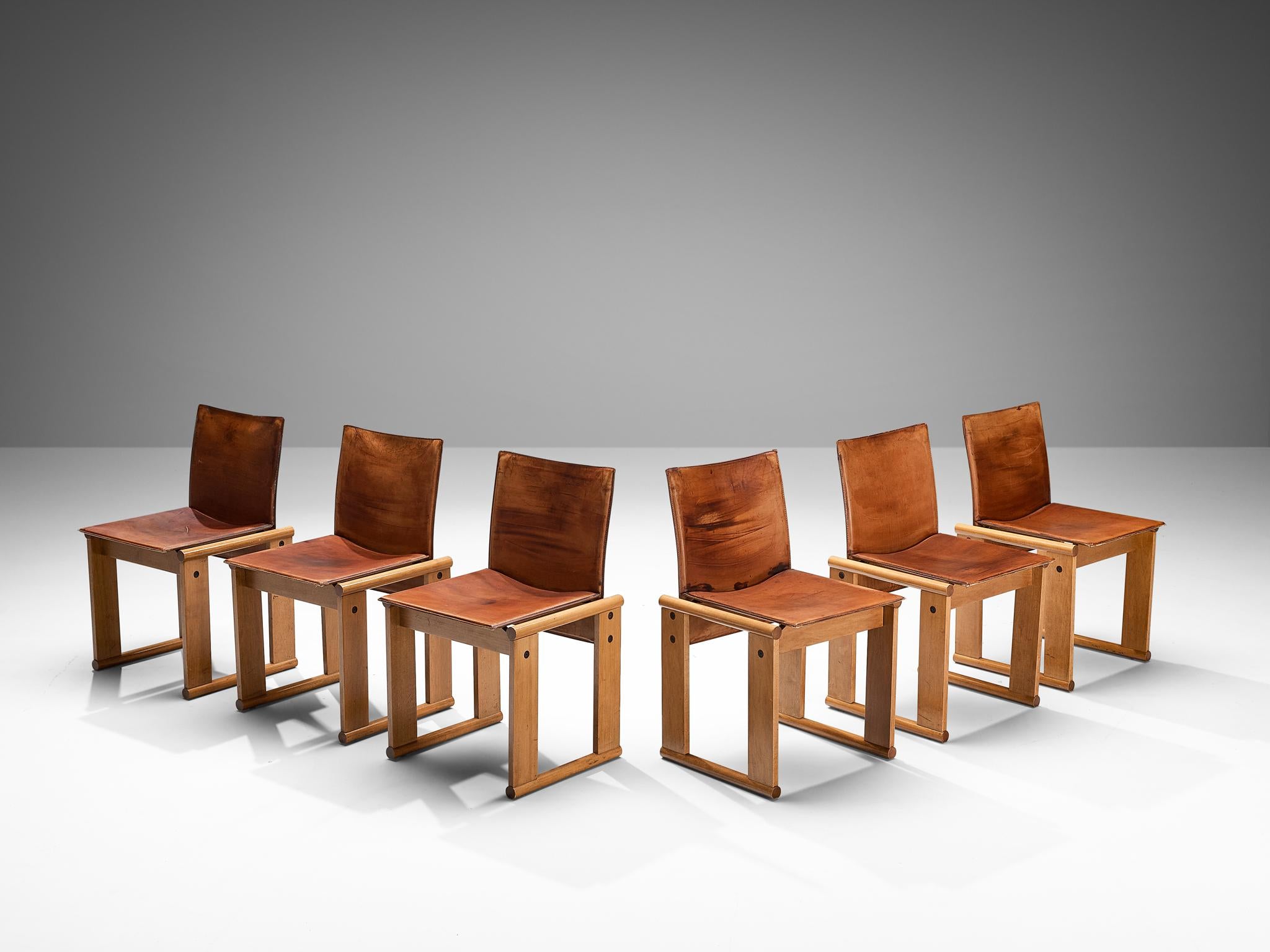 Afra & Tobia Scarpa for Molteni Set of Six 'Monk' Dining Chairs in Leather