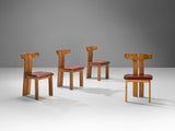 Pierre Cardin Set of Four Dining Chairs in Walnut and Red Leather